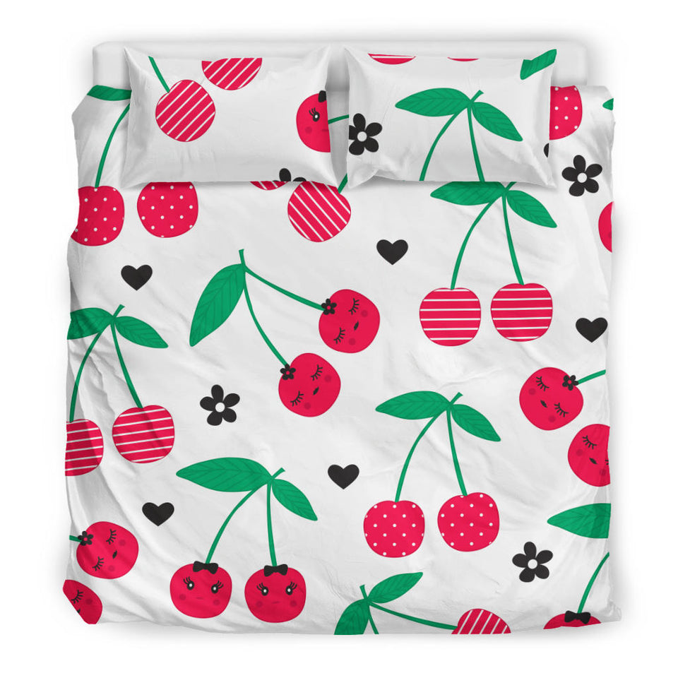 Cherry Pattern White Background  Bedding Set