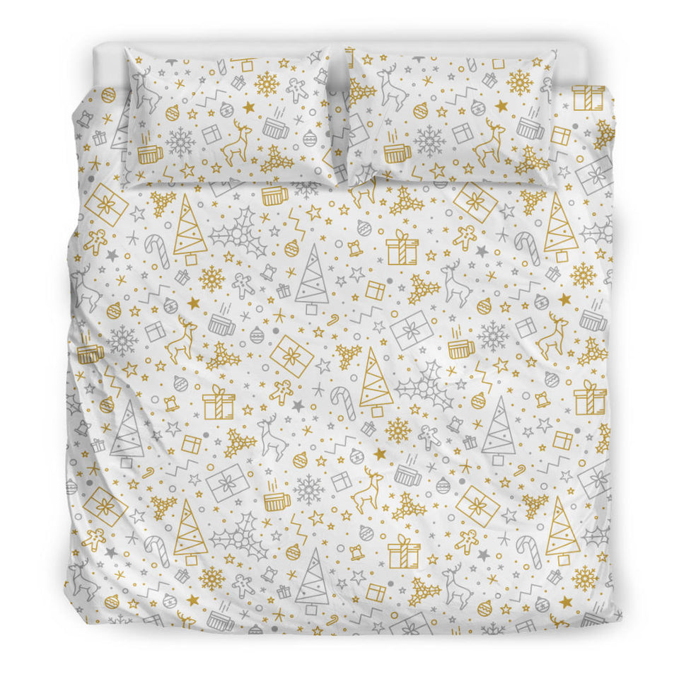 Christmas Tree Christmas Element Silver Gold Pattern  Bedding Set