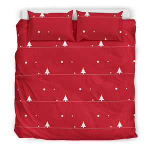 Christmas Tree Star Snow Red Background  Bedding Set