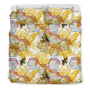 Cool Bee Honeycomb Leaves Pattern  Bedding Set