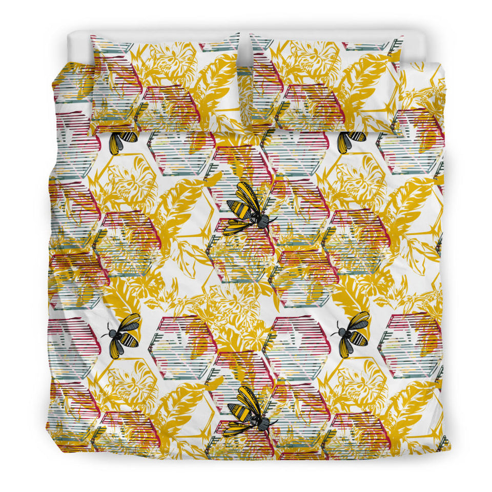 Cool Bee Honeycomb Leaves Pattern  Bedding Set