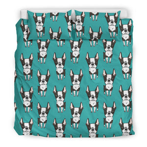 Hand Drawn Boston Terrier Dog Pattern  Bedding Set