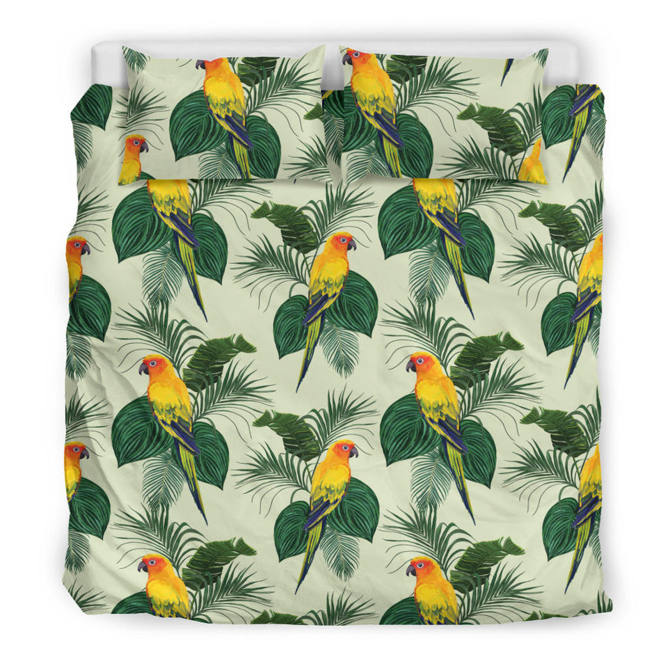 Beautiful Parrot Palm Leaves Pattern Bedding Set