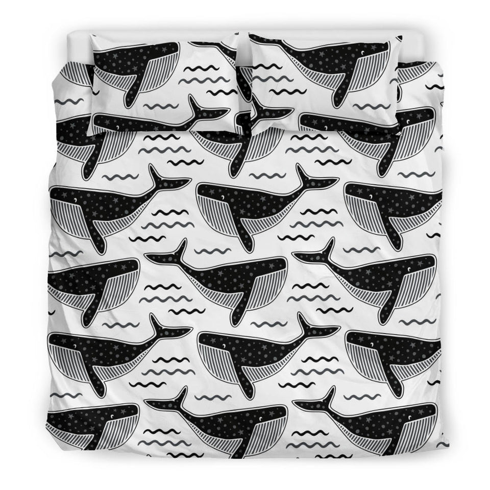 Black Whale Pattern Bedding Set