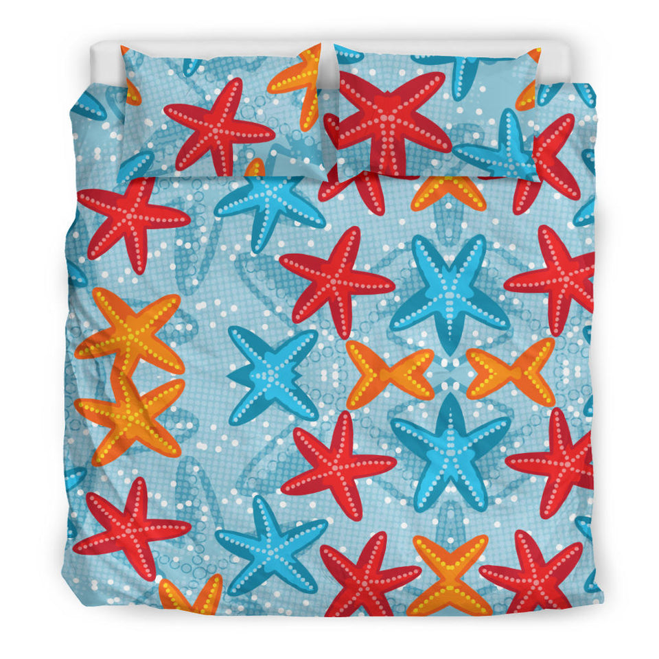 Blue Red Orange Starfish Pattern Bedding Set
