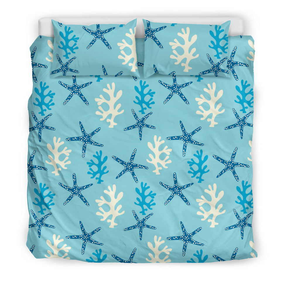 Blue Starfish Coral Reef Pattern Bedding Set