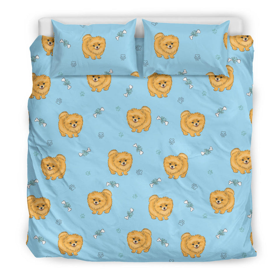 Brown Cute Pomeranian Blue Blackground Bedding Set