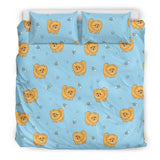 Brown Cute Pomeranian Blue Blackground Bedding Set