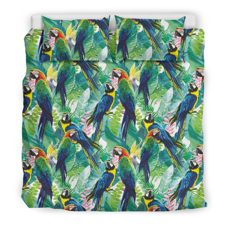 Colorful Parrot Exotic Flower Leaves Bedding Set