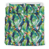Colorful Parrot Exotic Flower Leaves Bedding Set