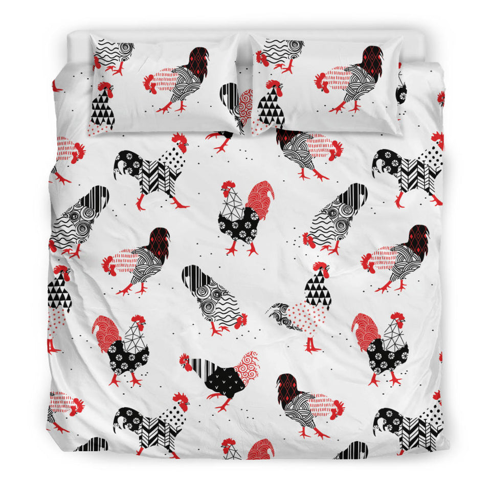Cool Rooster Chicken Cock Floral Ornament Background Bedding Set