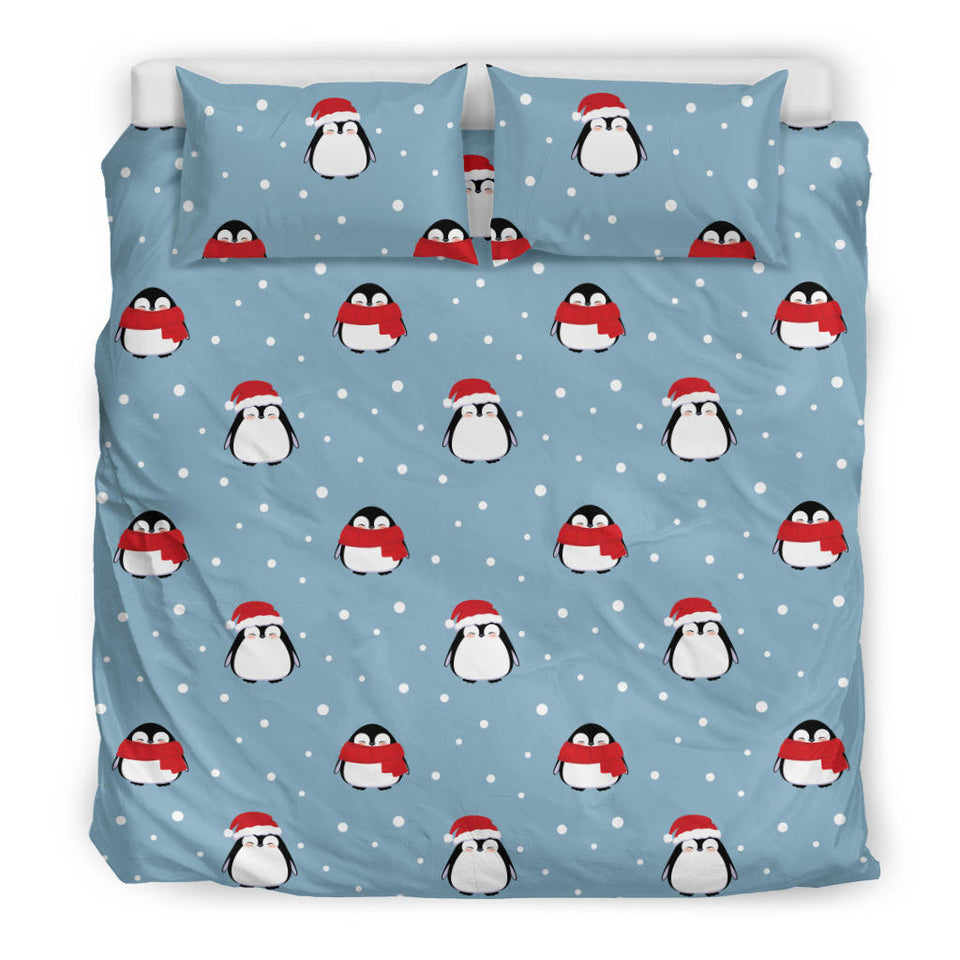 Cute Penguin Christmas Snow Pattern Bedding Set