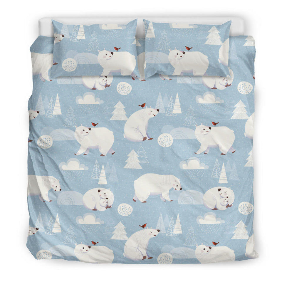 Cute Polar Bears Christmas Decoration Pattern Bedding Set.