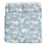 Cute Polar Bears Christmas Decoration Pattern Bedding Set.