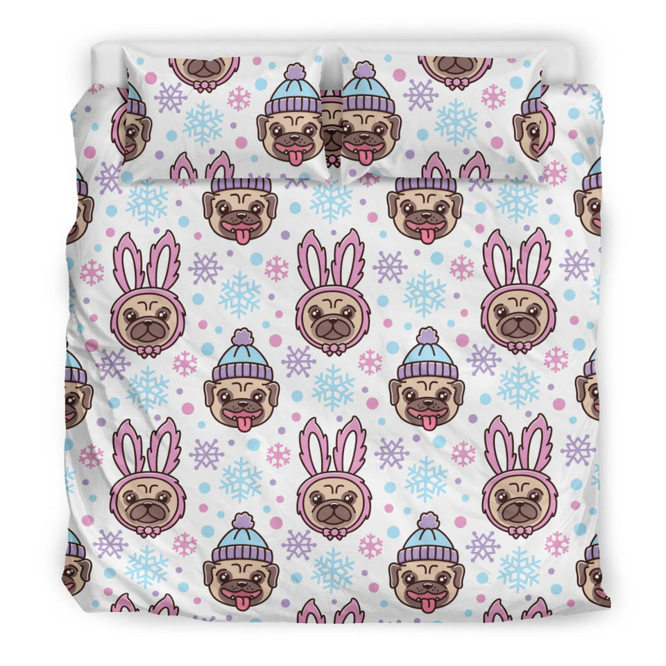 Cute Pug Hat Rabbit Costume Pattern Bedding Set