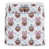Cute Pug Hat Rabbit Costume Pattern Bedding Set