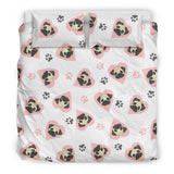 Cute Pugs Pink Heart Paw Pattern Bedding Set
