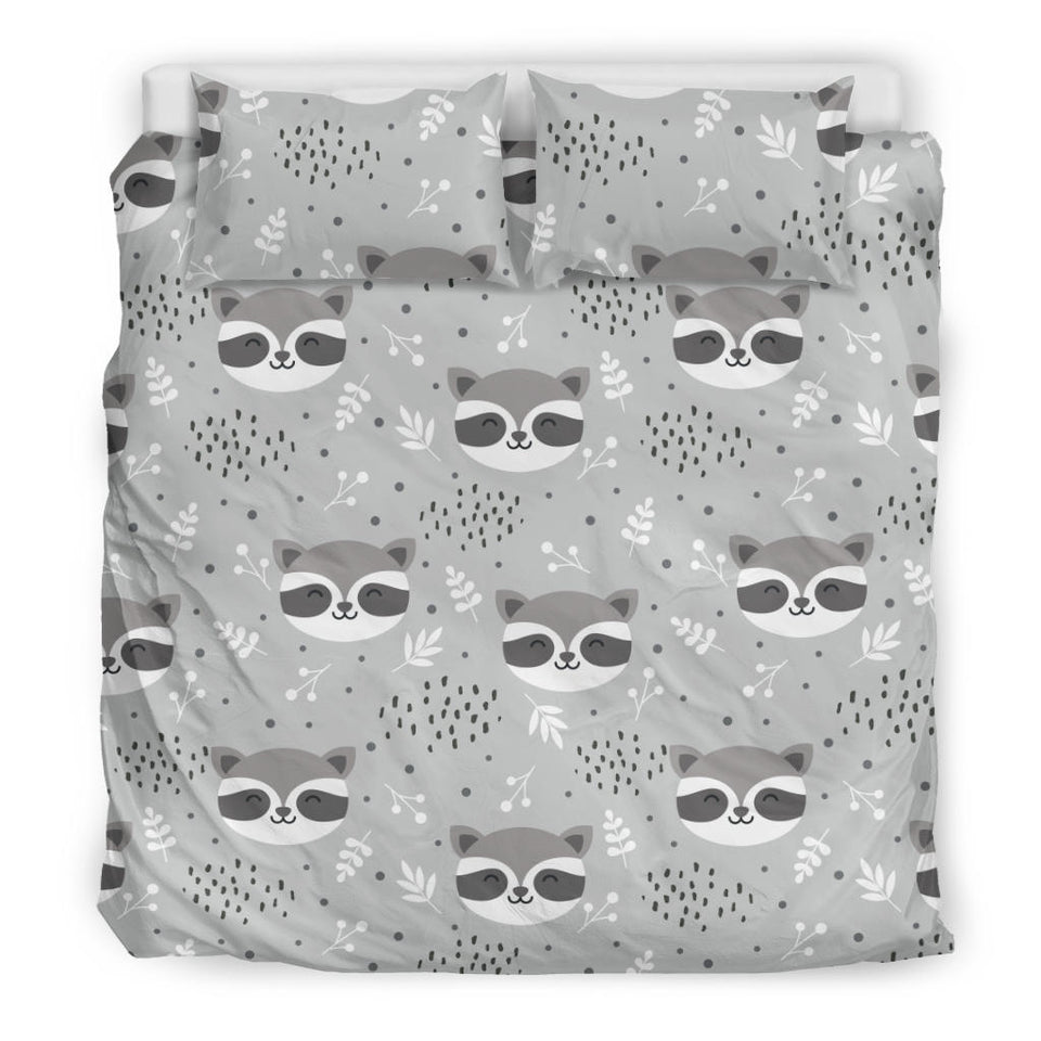 Cute Raccoons Leaves Dot Bedding Set