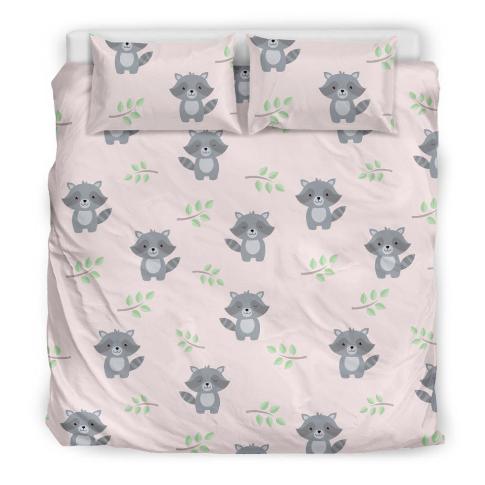 Cute Raccoons Leaves Pattern Bedding Set