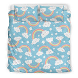 Cute Rainbow Clound Star Pattern Blue Background Bedding Set