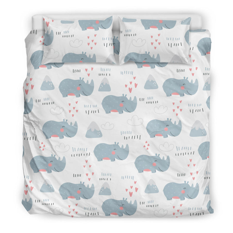Cute Rhino Heart Pattern Bedding Set