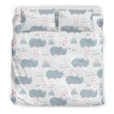 Cute Rhino Heart Pattern Bedding Set