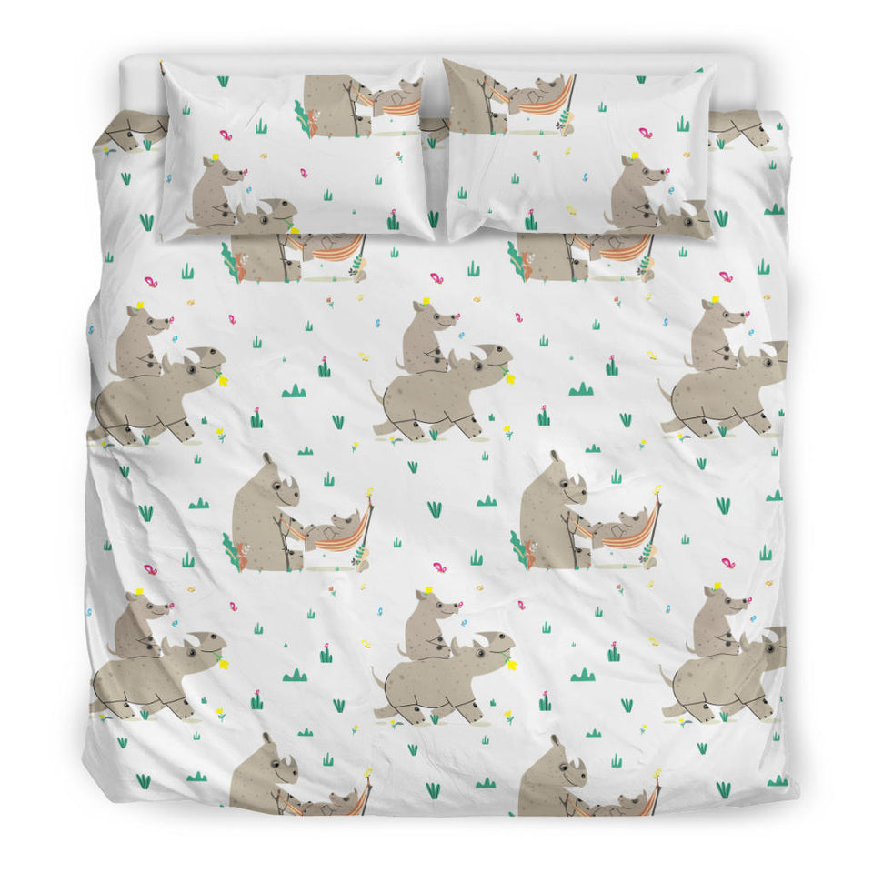 Cute Rhino Pattern Background Bedding Set