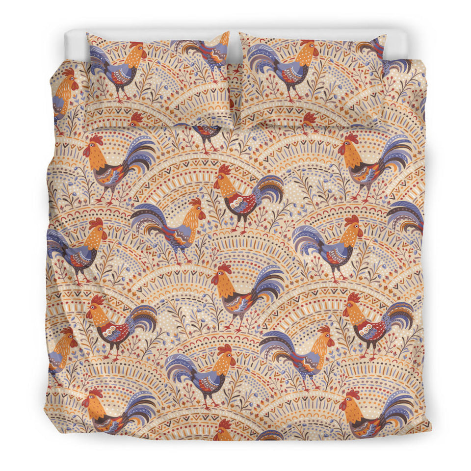 Cute Rooster Chicken Cock Floral Ornament Background Bedding Set