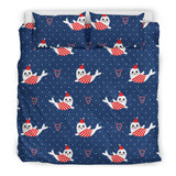 Cute Sea Lion Seal Christmas Hat Candy Cane Heart Pattern Bedding Set