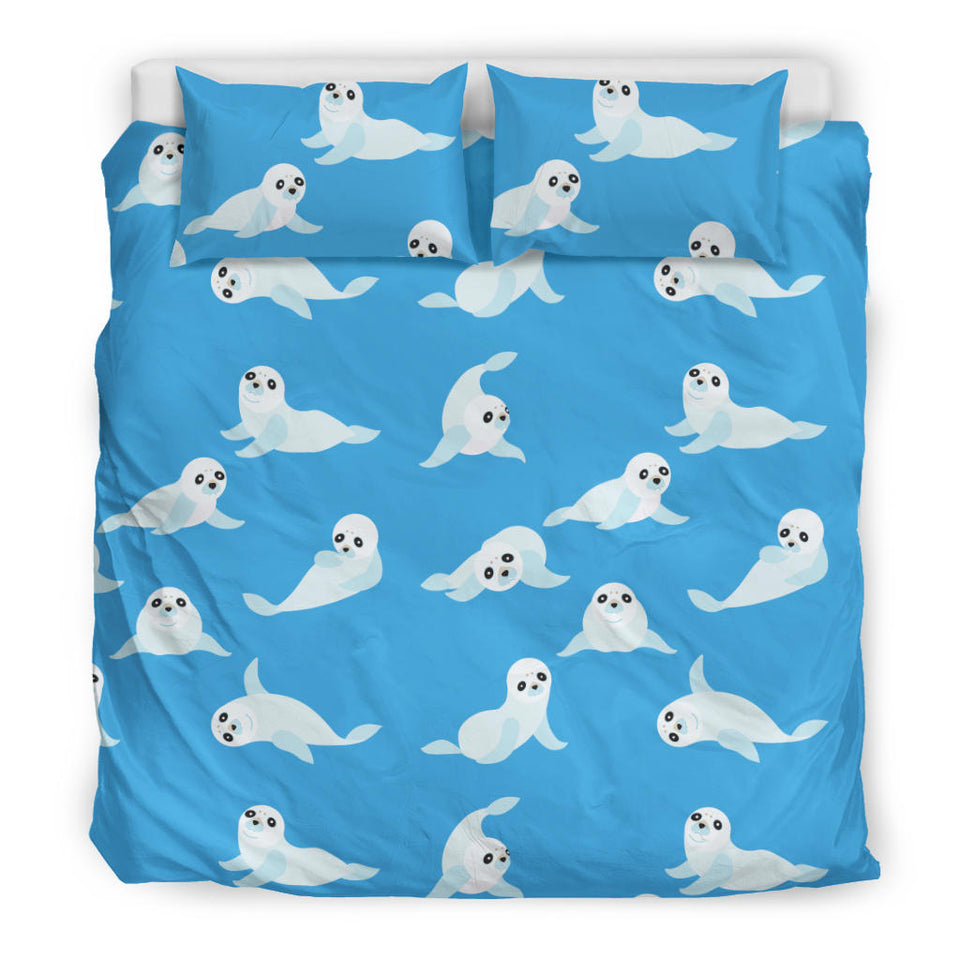 Cute Sea Lion Seal Pattern Background Bedding Set