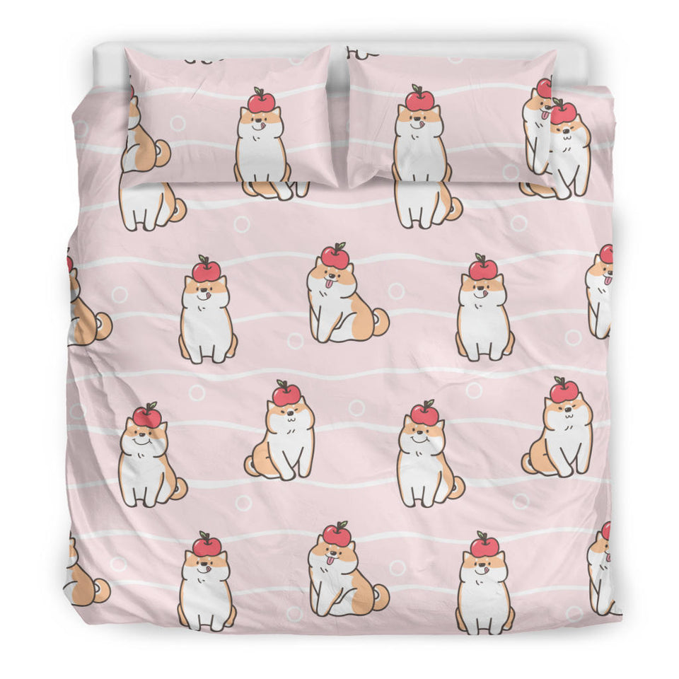 Cute Shiba Inu Dog Apple Pattern Bedding Set