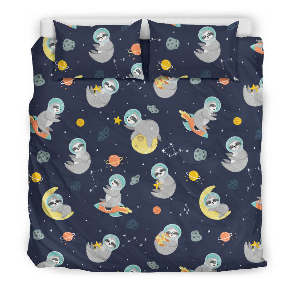Cute Sloth Astronaut Star Planet Rocket Pattern Bedding Set