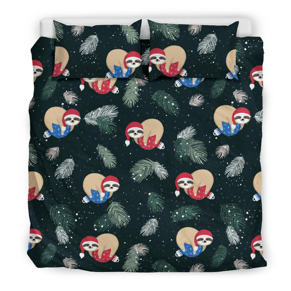 Cute Sloths Sleeping Christmas Ball Santa Hat Pattern Bedding Set