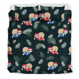 Cute Sloths Sleeping Christmas Ball Santa Hat Pattern Bedding Set
