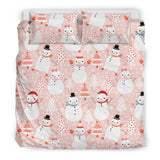 Cute Snowman Christmas Tree Snowpink Background Bedding Set