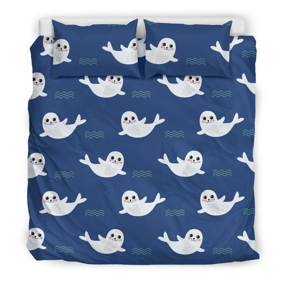 Cute White Baby Sea Lion Seal Pattern Bedding Set