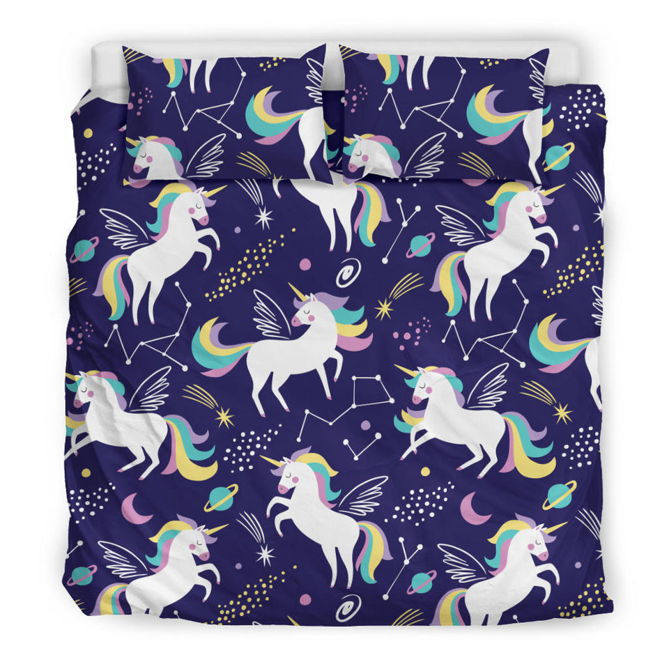 Hand Drawn Cute Unicorn Star Planet Bedding Set