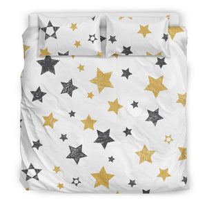 Hand Drawn Gold Black Star Pattern Bedding Set