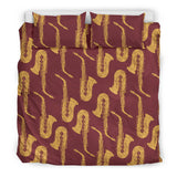 Hand Drawn Gold Saxophone Red Background  Bedding Set