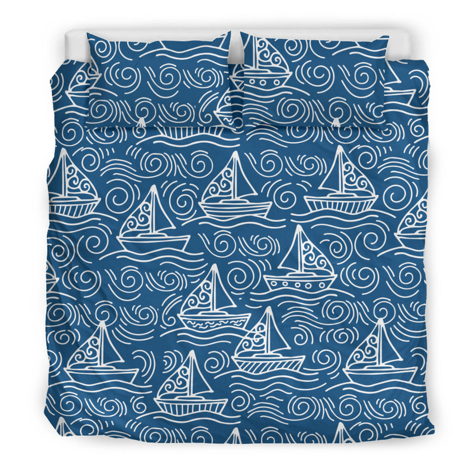 Hand Drawn Sailboat Pattern Bedding Set