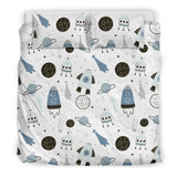 Hand Drawn Space Elements Space Rocket Star Planet Space Probe Bedding Set