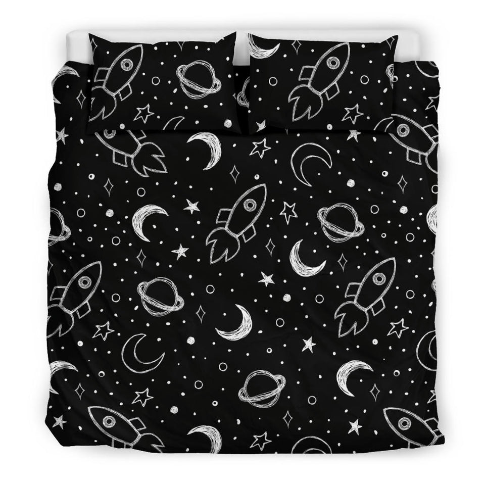 Hand Drawn Space Rocket Star Planet Bedding Set