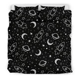 Hand Drawn Space Rocket Star Planet Bedding Set