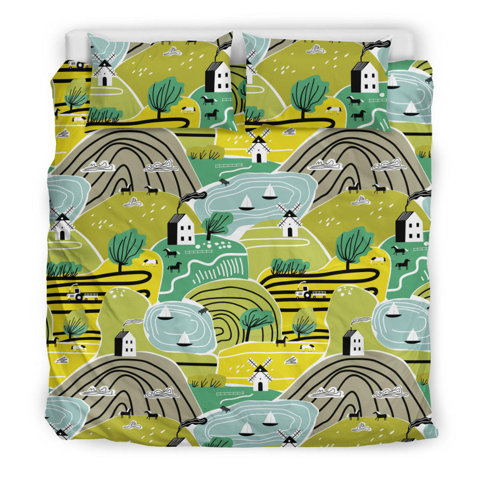 Hand Drawn Windmill Pattern Bedding Set