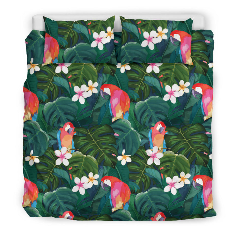 Parrot Palm Tree Leaves Flower Hibiscus Pattern Bedding Set