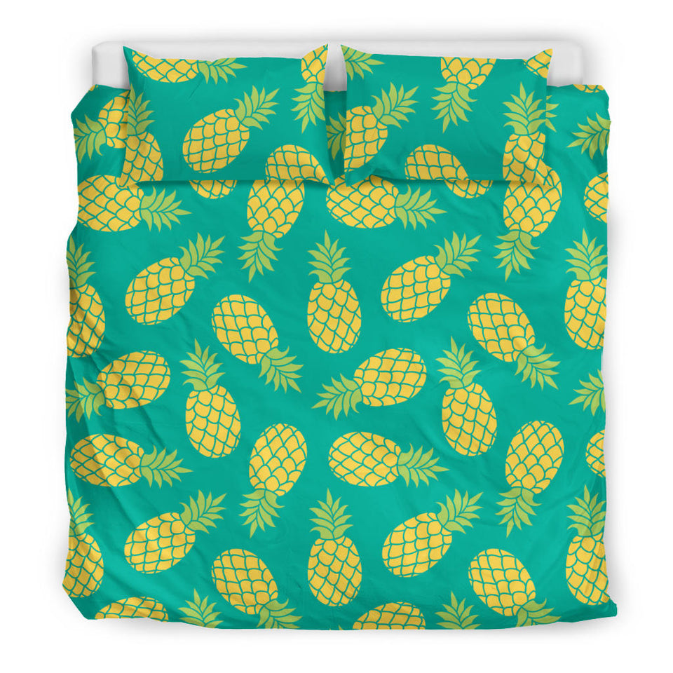 Pineapples Pattern Green Background Bedding Set