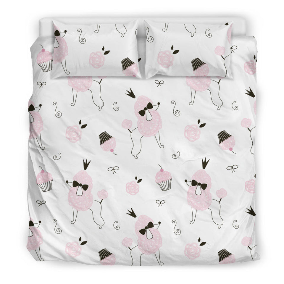 Poodle Dog Rose Cake Pattern Bedding Set.