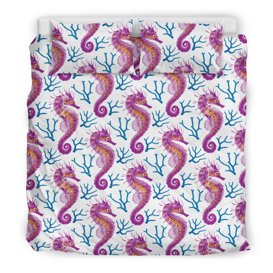 Purple Seahorse Blue Coral Pattern Bedding Set