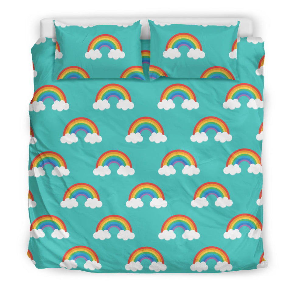 Rainbow Pattern Green Background Bedding Set