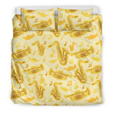Saxophone Cornet Pattern Yellow Background Bedding Set
